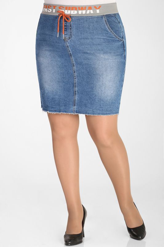 Denim skirt above the knee