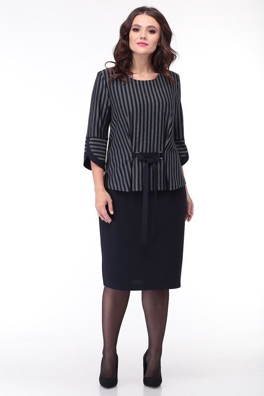 Skirt suit with striped blouse