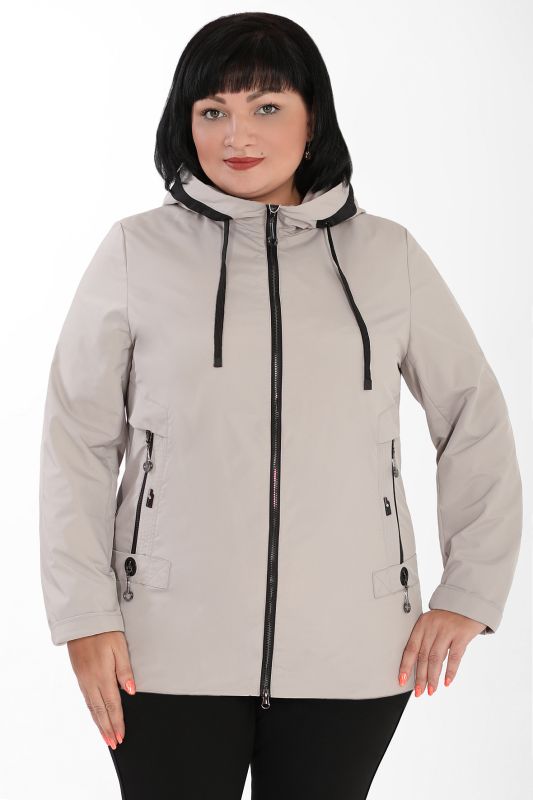 Women's windbreaker with a zipper hood in light gray color