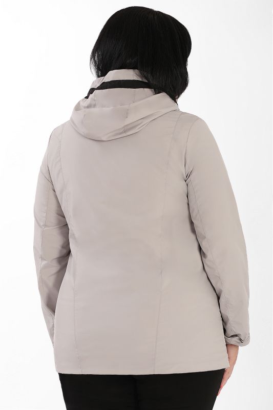 Women's windbreaker with a zipper hood in light gray color