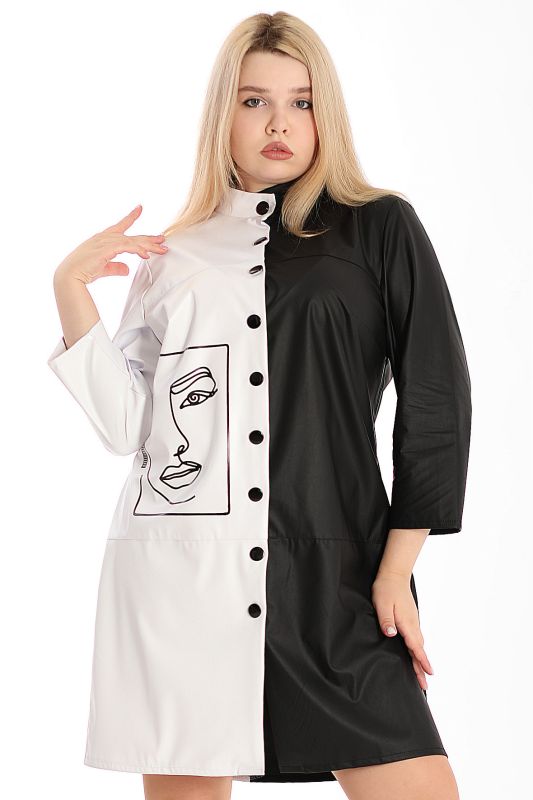 Black and white eco-leather shirt dress